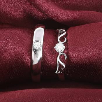 Adjustable Couple Rings Set for lovers Silver Plated Solitaire for Men and Women-2 pieces 3