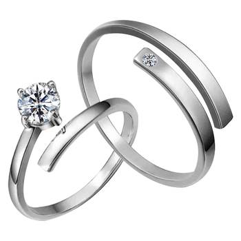 Adjustable Couple Rings Set for lovers Silver Plated Solitaire for Men and Women-2 pieces 1