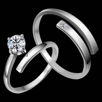 Adjustable Couple Rings Set for lovers Silver Plated Solitaire for Men and Women-2 pieces 3