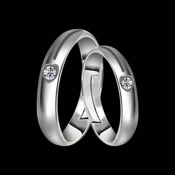 Adjustable Couple Rings Set for lovers Silver Plated Solitaire for Men and Women-2 pieces 3