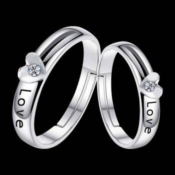Adjustable Couple Rings Set for lovers Silver Plated Solitaire for Men and Women-2 pieces 3
