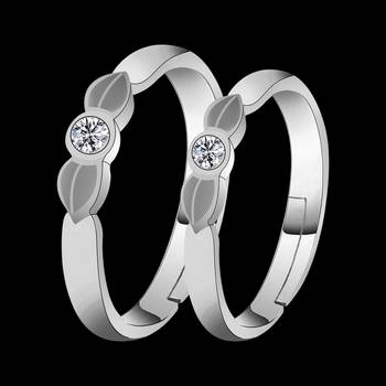 Adjustable Couple Rings Set for lovers Silver Plated Solitaire for Men and Women-2 pieces 3