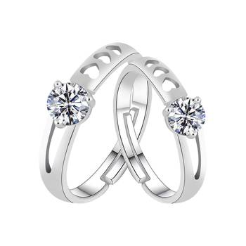 Adjustable Couple Rings Set for lovers Silver Plated Solitaire for Men and Women-2 pieces 1