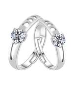 Adjustable Couple Rings Set for lovers Silver Plated Solitaire for Men and Women-2 pieces