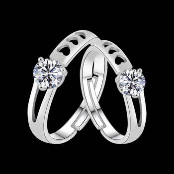 Adjustable Couple Rings Set for lovers Silver Plated Solitaire for Men and Women-2 pieces 3