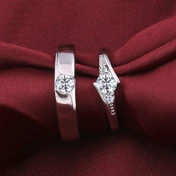 Adjustable Couple Rings Set for lovers Silver Plated Solitaire for Men and Women-2 pieces 2