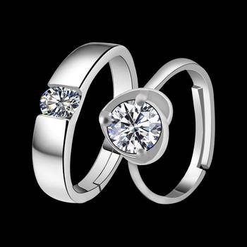 Adjustable Couple Rings Set for lovers Silver Plated Solitaire for Men and Women-2 pieces 3