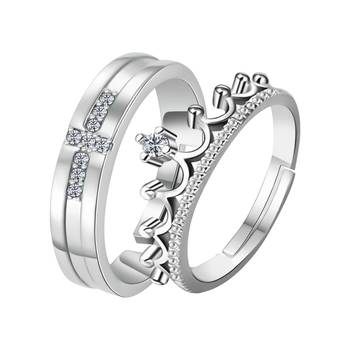 Adjustable Couple Rings Set for lovers Silver Plated Solitaire for Men and Women-2 pieces 1