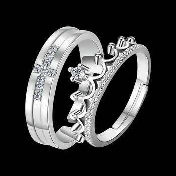 Adjustable Couple Rings Set for lovers Silver Plated Solitaire for Men and Women-2 pieces 3