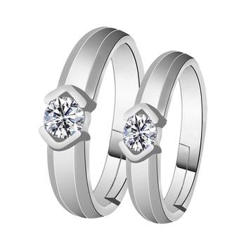 Adjustable Couple Rings Set for lovers Silver Plated Solitaire for Men and Women-2 pieces 1