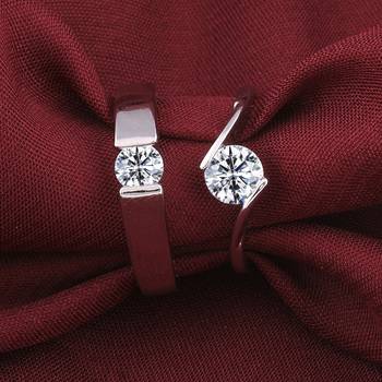 Adjustable Couple Rings Set for lovers Silver Plated Solitaire for Men and Women-2 pieces 2
