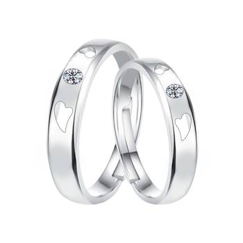 Adjustable Couple Rings Set for lovers Silver Plated Solitaire for Men and Women-2 pieces 1