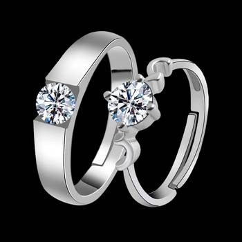 Adjustable Couple Rings Set for lovers Silver Plated Solitaire for Men and Women-2 pieces 3