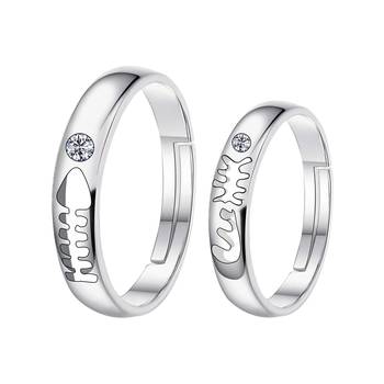 Adjustable Couple Rings Set for lovers Silver Plated Solitaire for Men and Women-2 pieces 1