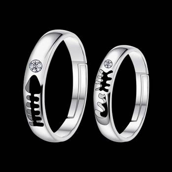 Adjustable Couple Rings Set for lovers Silver Plated Solitaire for Men and Women-2 pieces 3