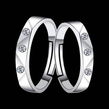 Adjustable Couple Rings Set for lovers Silver Plated Solitaire for Men and Women-2 pieces 3