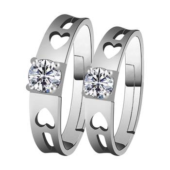 Adjustable Couple Rings Set for lovers Silver Plated Solitaire for Men and Women-2 pieces 1