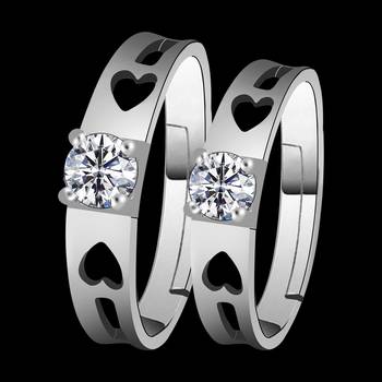 Adjustable Couple Rings Set for lovers Silver Plated Solitaire for Men and Women-2 pieces 3