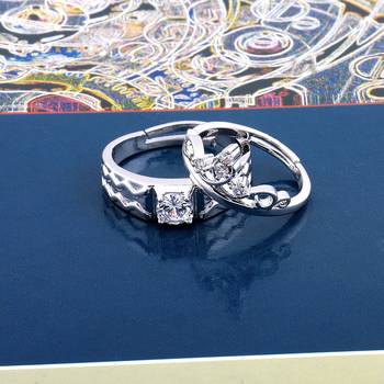 Adjustable Couple Rings Set for lovers Silver Plated Solitaire for Men and Women-2 pieces 3