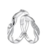 Adjustable Couple Rings Set for lovers Silver Plated Solitaire for Men and Women-2 pieces