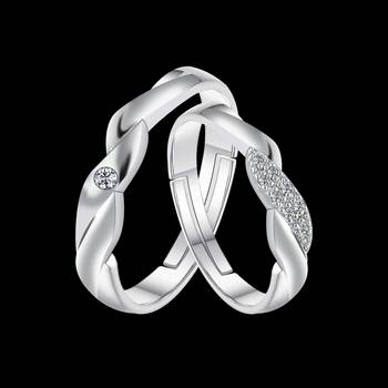 Adjustable Couple Rings Set for lovers Silver Plated Solitaire for Men and Women-2 pieces 3