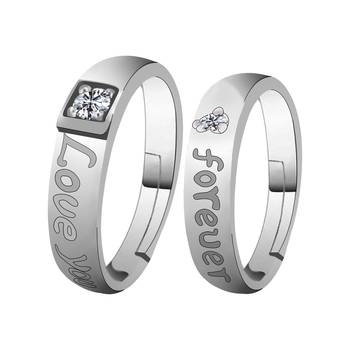 Adjustable Couple Rings Set for lovers Silver Plated Solitaire for Men and Women-2 pieces 1