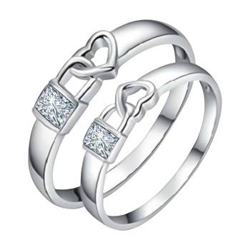 Adjustable Couple Rings Set for lovers Silver Plated Solitaire for Men and Women-2 pieces 1