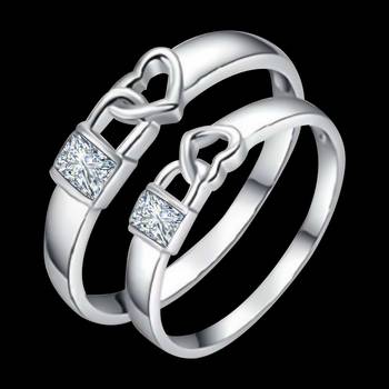 Adjustable Couple Rings Set for lovers Silver Plated Solitaire for Men and Women-2 pieces 3