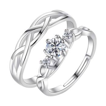 Adjustable Couple Rings Set for lovers Silver Plated Solitaire for Men and Women-2 pieces 1