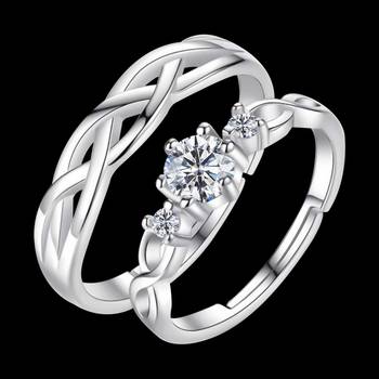 Adjustable Couple Rings Set for lovers Silver Plated Solitaire for Men and Women-2 pieces 3