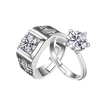 Adjustable Couple Rings Set for lovers Silver Plated Solitaire for Men and Women-2 pieces 1