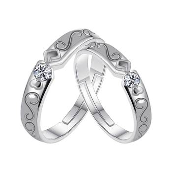 Adjustable Couple Rings Set for lovers Silver Plated Solitaire for Men and Women-2 pieces 1