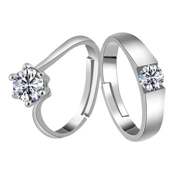 Adjustable Couple Rings Set for lovers Silver Plated Solitaire for Men and Women-2 pieces 1
