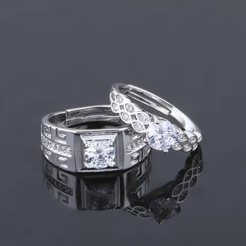 Adjustable Couple Rings Set for lovers Silver Plated Solitaire for Men and Women-2 pieces 2
