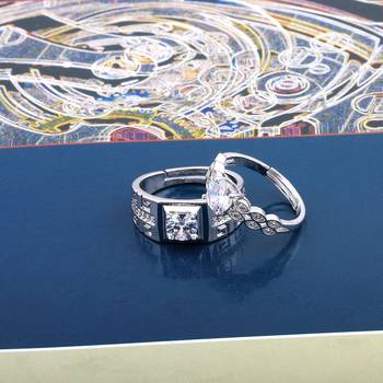 Adjustable Couple Rings Set for lovers Silver Plated Solitaire for Men and Women-2 pieces 3