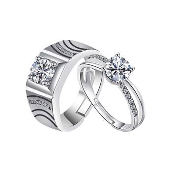 Adjustable Couple Rings Set for lovers Silver Plated Solitaire for Men and Women-2 pieces 1