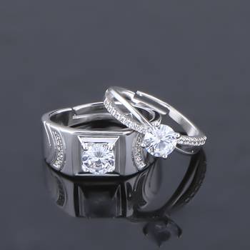Adjustable Couple Rings Set for lovers Silver Plated Solitaire for Men and Women-2 pieces 2