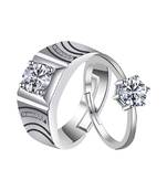 Adjustable Couple Rings Set for lovers Silver Plated Solitaire for Men and Women-2 pieces