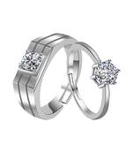 Adjustable Couple Rings Set for lovers Silver Plated Solitaire for Men and Women-2 pieces