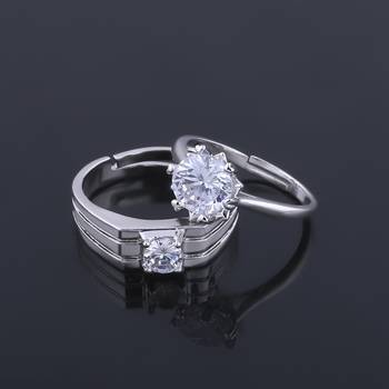 Adjustable Couple Rings Set for lovers Silver Plated Solitaire for Men and Women-2 pieces 2