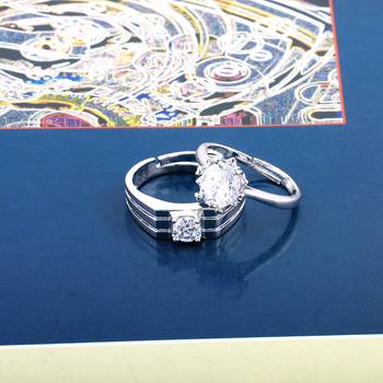 Adjustable Couple Rings Set for lovers Silver Plated Solitaire for Men and Women-2 pieces 3