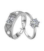 Adjustable Couple Rings Set for lovers Silver Plated Solitaire for Men and Women-2 pieces
