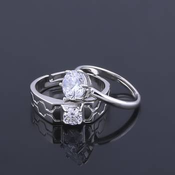 Adjustable Couple Rings Set for lovers Silver Plated Solitaire for Men and Women-2 pieces 2