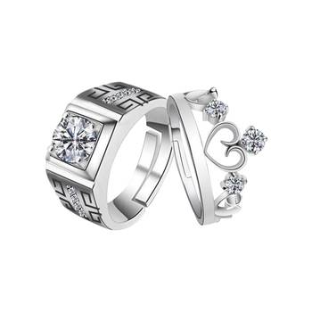 Adjustable Couple Rings Set for lovers Silver Plated Solitaire for Men and Women-2 pieces 1