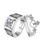 Adjustable Couple Rings Set for lovers Silver Plated Solitaire for Men and Women-2 pieces