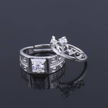 Adjustable Couple Rings Set for lovers Silver Plated Solitaire for Men and Women-2 pieces 2