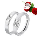 Silver Plated Adjustable Couple Rings Set for lovers Ring with 1 Piece Red Rose Gift Box  for Men and Women