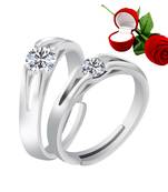 Silver Plated Adjustable Couple Rings Set for lovers Ring with 1 Piece Red Rose Gift Box  for Men and Women