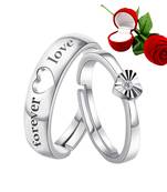 Silver Plated Adjustable Couple Rings Set for lovers Ring with 1 Piece Red Rose Gift Box  for Men and Women