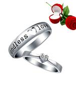 Silver Plated Adjustable Couple Rings Set for lovers Ring with 1 Piece Red Rose Gift Box  for Men and Women
